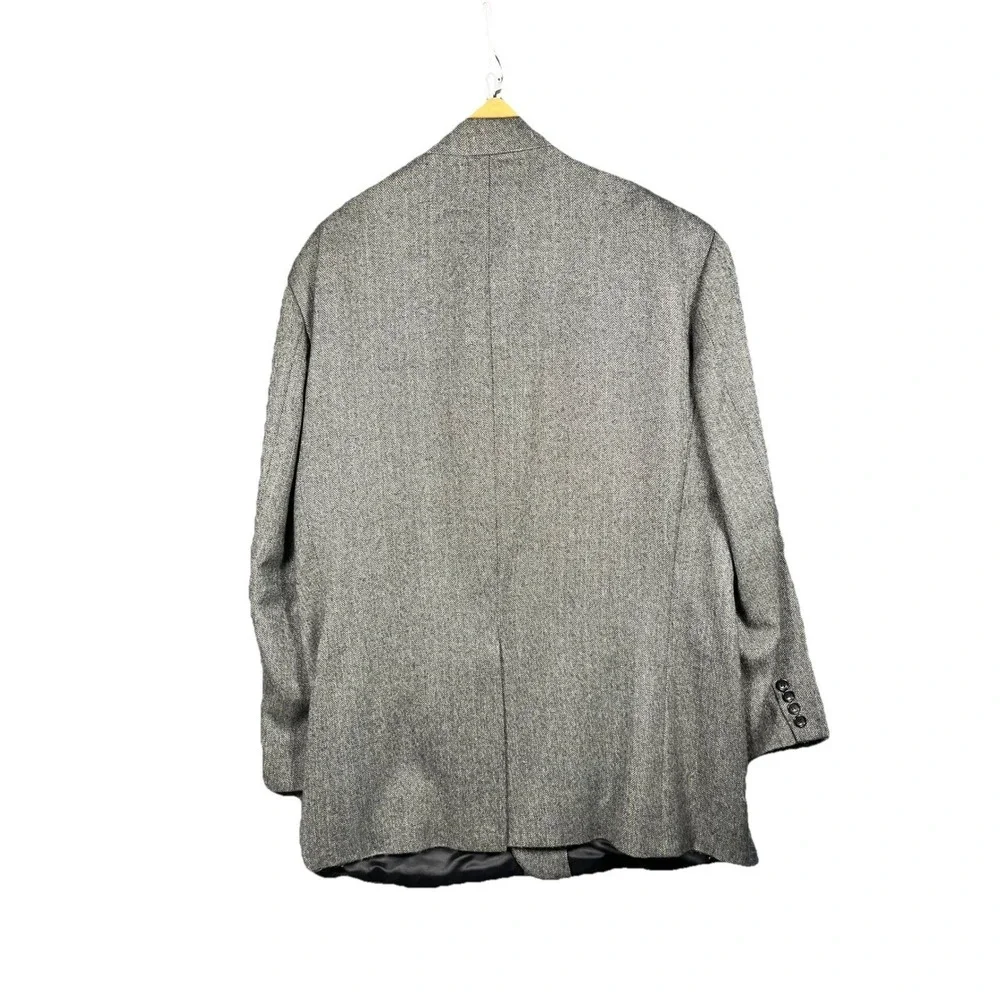 Alan Flusser Men's Grey Herringbone 100% Pure Lambswool Blazer Jacket‎ Size 48L